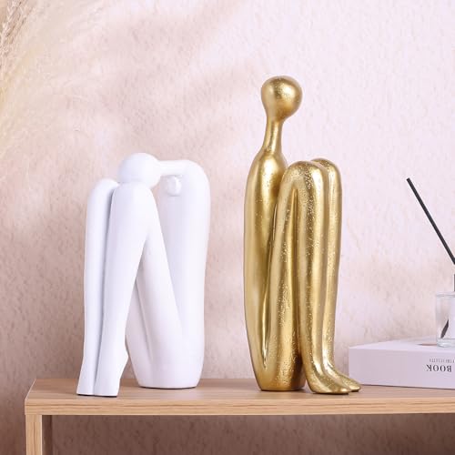 Modern Decorative Bookends,Gold and White Book Ends for Heavy Books, Thinker Statue Decor,Book Holders for Book Shelves,Unique Office Desk Decorations, Modern Bookshelf Decoration - color: White and Gold