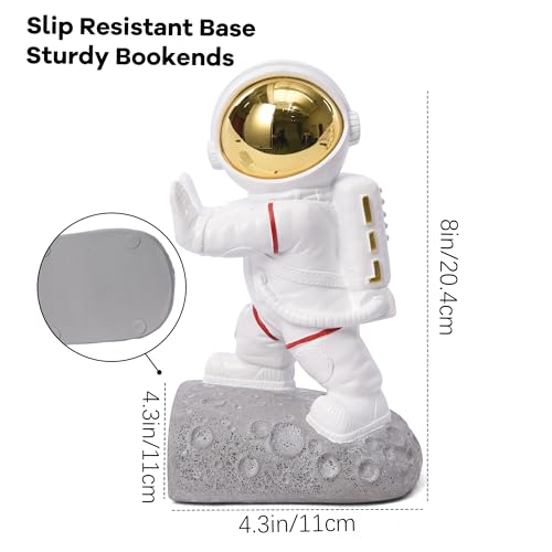Space Decor Bookends, Resin Astronaut Bookshelf Ends for Kids Rooms Gold Book Ends for Heavy Books Fun Heavy Duty Book End Holder Astronaut Figurine Statue for Office Home Room(D-Gold) - color: Astronaut D-gold