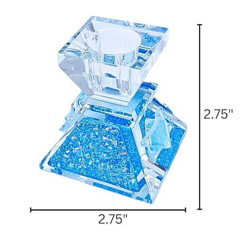Tamara Baskin Art Glass – Handmade Crystal Shabbat Candle Holders Set - Sparkling Sky Blue - color: Sparkling Sky Blue