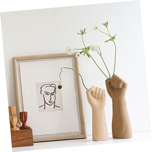 IMIKEYA Handmade Ceramic Flower Arrangement Vase Light Brown Couple Hand Shaped Table Ornament Unique Desktop Decoration for Home Office Bookshelf Display Boho Style Ceramic Vase Decor