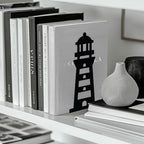 Peacoblue Metal Bookends for Shelves, Modern Decorative Heavy Duty Study Book Support Stoppers for Office, Desk, Shelf, Room 5.3"x4.3"x7.9" Cast Iron Simple Tall Bookends, 1 Pair (Lighthouse) - style: Lighthouse