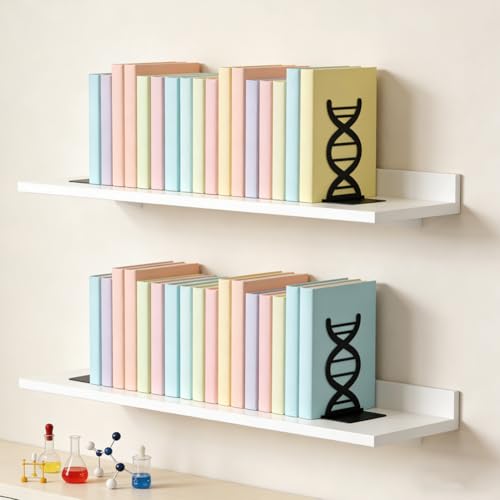Peacoblue Metal Bookends for Shelves, Modern Decorative Heavy Duty Study Book Ends Stoppers for Office Desk Shelf, Room 5.3"x4.3"x7.9" Cast Iron Tall Bookends 1 Pair (DNA and Gene) - style: DNA and Gene