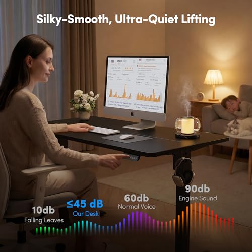 FEZIBO 55 x 24 Inchs Electric Standing Desk, Height Adjustable, Sit Stand Up, Computer Office Desk with Splice Board, Black Frame/Black Top - color: Black, size: 55x24