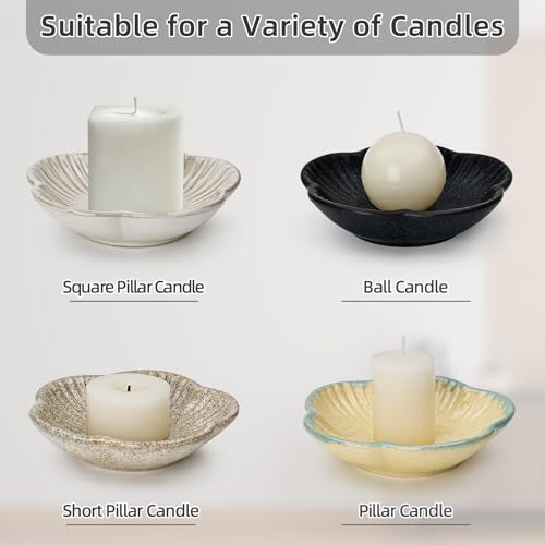 Koythin Ceramic Candlestick Holder for Pillar Candles, Floral Shape Candle Stand & Dish Bowl for Candlesticks, Incense, Decorative Ceramic Plate Tray for Table Centerpiece and Home Decor (Yellow) - color: Yellow