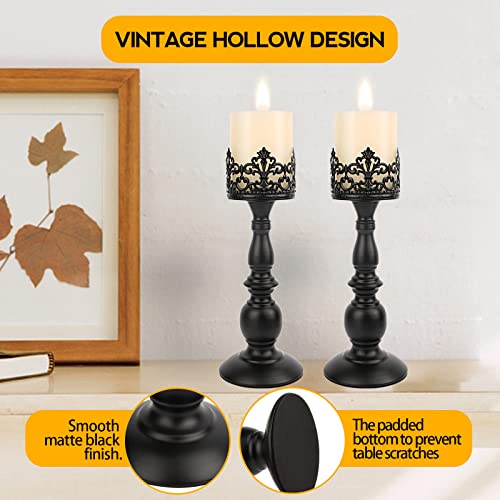 Candle Holders for Pillar Candles Gothic Matte Black Vintage Tall Candle Holders Set of 2 Decorative Large Table Centerpieces Candle Stand Decor (Black 2PCS A) - color: Black 2pcs a