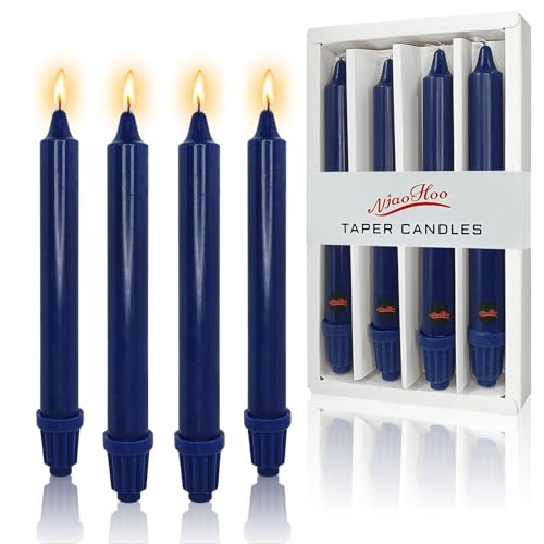 NJAO HOO Indigo Candlesticks 8 Inch Unscented Taper Candle Dripless Handmade Colored Candles for Home Decor Dinner Table Kitchen and Bedroom, 4 Pack - color: Navy, size: 8 In