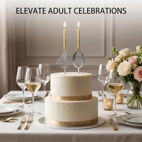 20 PCS (2 Sets) Reusable Number Candle Holder Set for Birthday Cakes - Metal Number Candle Holders Stand - Silver Cake Topper Decorations