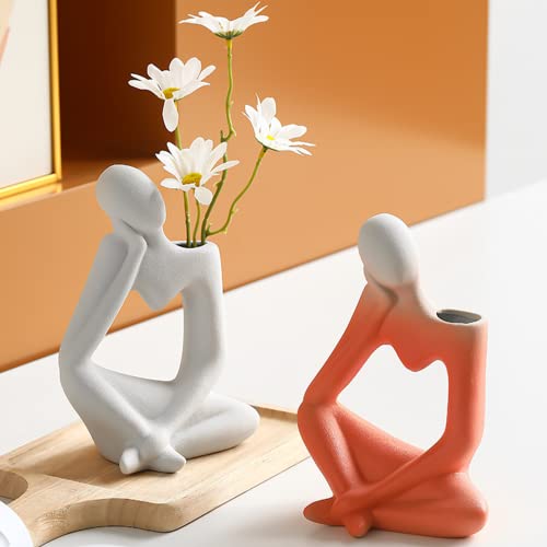 Arawat White Flower Vase Ceramic Thinker Vase for Home Decor Modern Cute Boho Vases Room Decor Unique Aesthetic Vase Ceramic Decorative Face Vases for Centerpieces Bathroom Birthday Gifts for Women - color: White Ceramic Vase for Home Decor