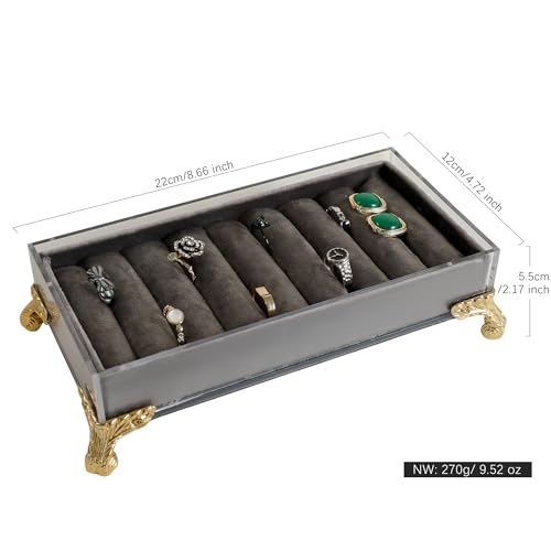 GemeShou velvet slots Ring holder for jewelry organizer, Grey earring ring display stand for selling, felt ring jewelry holder tray showcase【Velvet slots Ring Holder-Grey】 - color: Grey