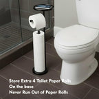 Toilet Paper Holder with Shelf, Tissue Roll Holder Stand with Storage Space for Holding Extra 4 Toilet Paper Rolls, Stainless Steel Rustproof Freestanding (Black Matte) - color: Black Matte