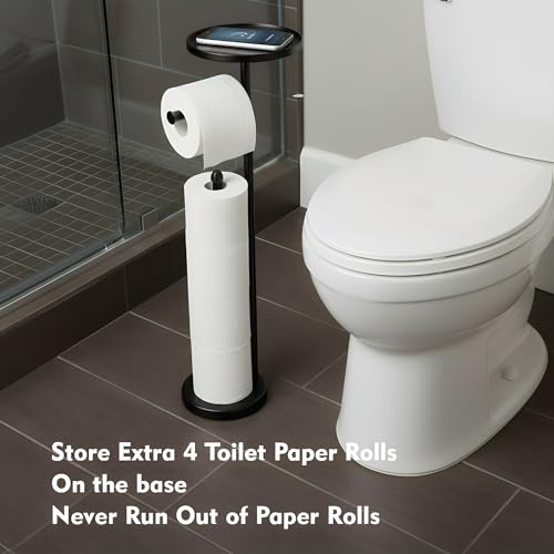 Toilet Paper Holder with Shelf, Tissue Roll Holder Stand with Storage Space for Holding Extra 4 Toilet Paper Rolls, Stainless Steel Rustproof Freestanding (Black Matte) - color: Black Matte