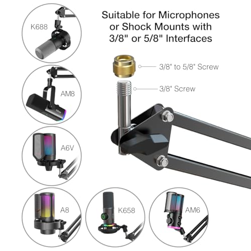 Microphone Arm Stand, FIFINE Suspension Boom Scissor Mic Stand with Heavy Duty Clamp, 3/8" to 5/8" Adapter, for Voice-over, Gaming, Recording, Studio, Home Office (CS1) - color: Black, size: CS1