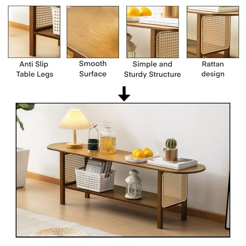 Bamboo TV Stand for TVs up to 65", Accent Entertainment Center with Storage, Media Console Table with Rattan, Modern TV Stand for Living Room, Bedroom, 55"(L), Walnut - color: Walnut Rattan