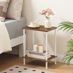 HOOBRO End Tables, Small Side Table, Nightstand with 2-Layer Storage Shelves, Sofa Table for Small Spaces, Living Room, Bedroom, Stable Frame, Easy Assembly, Walnut and White WH09BZ01 - color: Walnut + White