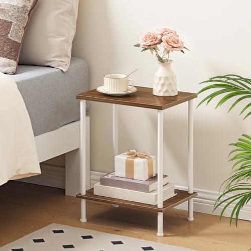 HOOBRO End Tables, Small Side Table, Nightstand with 2-Layer Storage Shelves, Sofa Table for Small Spaces, Living Room, Bedroom, Stable Frame, Easy Assembly, Walnut and White WH09BZ01 - color: Walnut + White