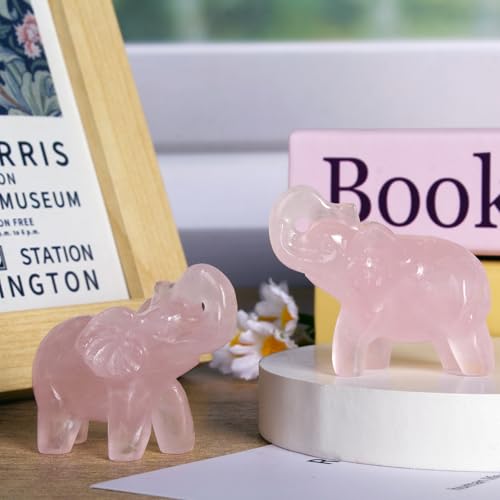 2 Inch Rose Quartz Crystal Elephant Sculpture Handcrafted Healing Stone Animal Figurine Spiritual Home Decor Lucky Charm Gift for Wealth Success Positive Energy and Meditation Lovers - color: Rose Quartz Elephant-02