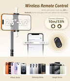 Phone Floor Stand, Cell Phone Stand with Flexible Arm for Bed, 69" Height Adjustable iPhone Stand, Stable Overhead Tripod with 360°Rotatable Phone Holder & Remote for Recording, Sofa, Desk