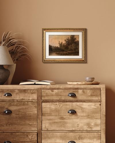 VIYYIEA Vintage Gold Framed Wall Art for Living Room, Lakeside Forest Artwork Prints Decor, Farmhouse Moody Landscape Wall Decor, Gallery Picture Painting, for Bedroom Bathroom Kitchen 14L x 11W - color: Lakeside Forest, size: 14"L x 11"W