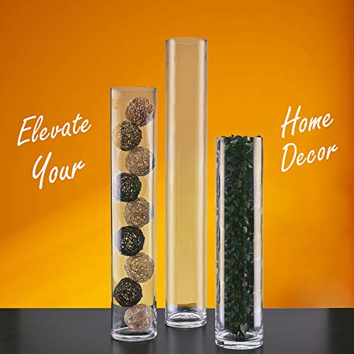 CYS EXCEL Cylinder Clear Glass Vase (H:26" D:6") | Multiple Size Choices Glass Flower Vase Centerpieces | Hurricane Floating Candle Holder Vase - size: H-26" D-6"