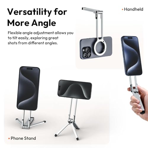 ULANZI MA30 Magnetic Phone Tripod Stand for iPhone - Aluminium Maglock Smartphone Mini Tripod Pocket Cell Phone Stand Strong Magnet Quick Mount Compatible with iPhone 17 16 15 14 13 12 Series, Silver - color: Silver