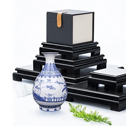 MDEOOSKY Wooden Display Stand - Rectangle Wood Display Base with Risers - Vase Riser, Teapot, Aquarium Lamp Base - Home Decoration - 7.67" W x 6.29" D x 1.69" H (Black)