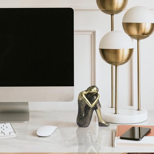 Pigort Rustic Gold Thinker Statue Abstract Sculpture - Collectible Woman Figurine Art Home Office Bookshelf Decorative Objects Desktop Decor for Women, 4.6 x 3.7 x 2.6 inches