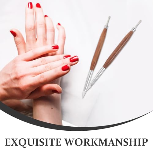 Didiseaon Dual-Ended Nail Sculpture Pen, 2Pcs Wood Handle Silicone Metal Nail Art Tool Set for 3D Gel Polish Design, Builder Gel, Chrome Powder, Salon & Home Manicure