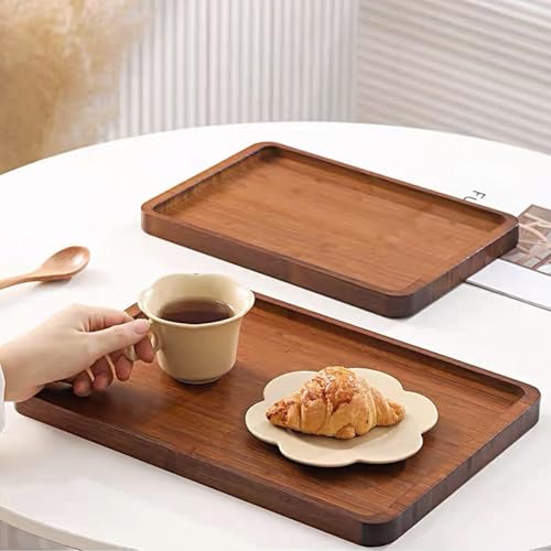 XZHXFX Bamboo Serving Tray,Food Tray for Breakfast,Coffee Table,Dinner & Bar, Decorative Tray for Kitchen, Bedroom (Large) - size: 14" x 9.5" x 0.8"