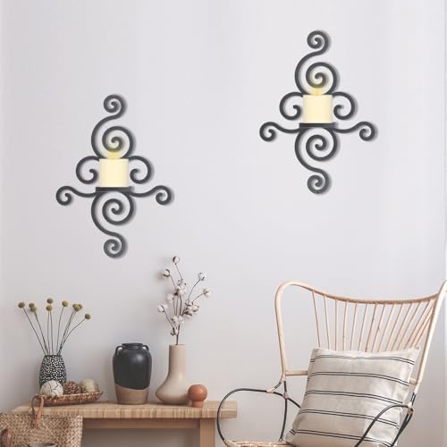 OYEFLY 2 Pcs Metal Wall Candle Sconces,Black Elegant Swirling Wall Decorations (Black)