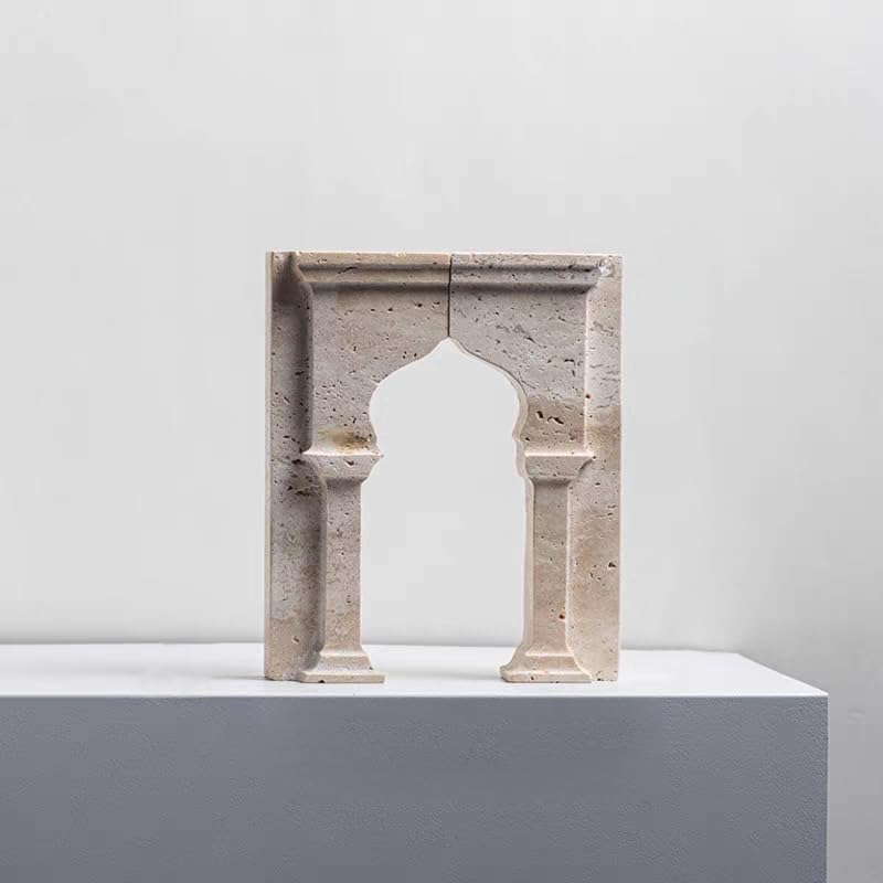 Set of 2 Piece Modern Travertine Bookend, Arc de Triomphe Design, Natural Stone Book Holders for Desk and Shelf (2 pcs 1 Set -Arc de Triomphe) - color: 2 Pcs 1 Set -Arc De Triomphe