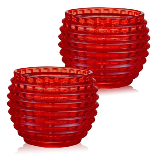 2 Pack Red Glass Votive Candle Holders for Home Decor Round Bubble Tea Light Holder for Valentine’s Day Table Centerpiece Wedding - color: Red
