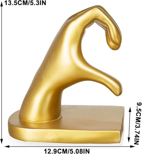 1Pair/2Piece Gold Heart Hands Book Ends, Non-Slip Heavy Duty Bookends for Shelves, Unique Sculptural Book Stopper for Home Bedroom, Living Room & Office Desk Decor