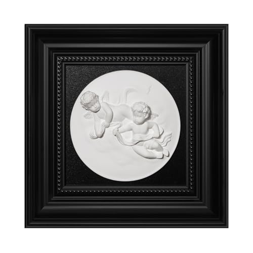 FOLKOR LIFE Framed Black and White Wall Art Sculpture with Cherub Angels Modern Classical Decor, Roman Greek Mythology Framed Plaster Relief Wall Decor for Room, Hallway, Entryways, New Home Gift - color: Figure 1