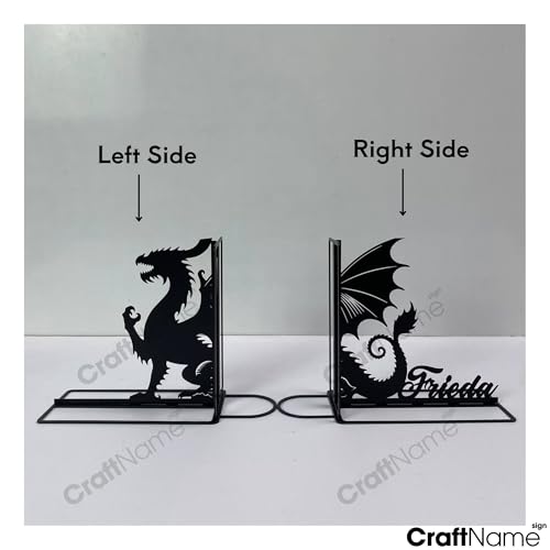 Craftnameisgn Custom Dragon Metal Bookends for Shelves Decorative, Dragon Book Ends Metal Art for Home Office, Book Stopper for Heavy Books, Dragon Book Shelf Holder - color: Black