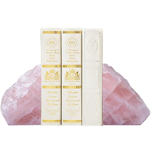 Rose Quartz Bookends Heavy Duty Pink Healing Crystal Stone Book Holders Decorative Book Ends Office Home Decor Small 1 Pair 3-4 Lbs - color: Rose Quartz, size: 3-4 pound
