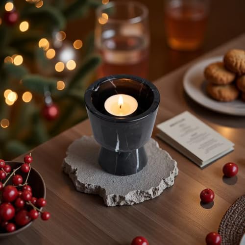 Marble Candle Holder | Soy Wax | Non-Toxic | Reusable Stone Jar |Votive Candle|Tealight Candle Holder|Distinctive Gift.Natural Aromatherapy for Women & Men - color: Lavender & Black Marble container