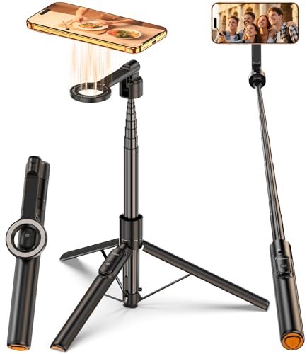 for Mag Safe Tripod for iPhone, 360° Rotating Head for Front & Rear Shooting, 65” Selfie Stick for iPhone Android with Remote & Metal Ring, Magnetic Phone Tripod Stand for Video Recording Travel