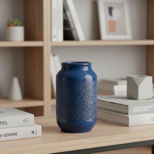 Blue Ceramic Vase for Home Decor, 9 Inch Modern Farmhouse Vase, Decorative Vases for Pampas Grass, Fireplace, Living Room, Bathroom, Tabletop, Kitchen, Office, Farmhouse Decor - color: Rustic Blue