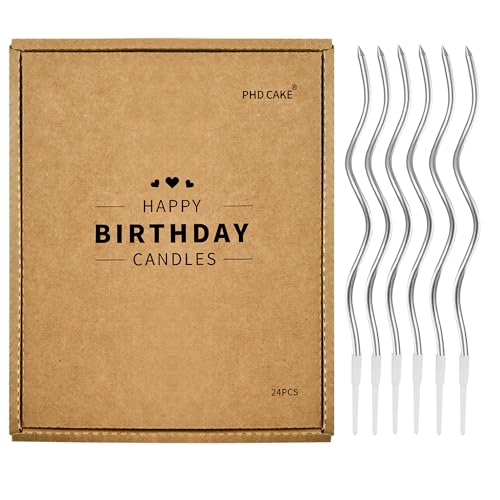PHD CAKE 24-Count Silver Spiral Long Thin Birthday Candles, Cake Candles, Birthday Parties, Wedding Decorations, Party Candles - color: Silver