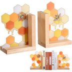 1 Pair Honeycomb Bookends Decorative Wooden Book Ends for Shelves Bookshelf Modern Honey Bookend Stoppers Holder for Office Home Desk Book Lover Gift 9.5 x 6 x 3.5 Inches