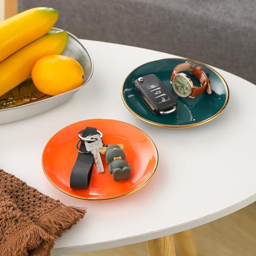 VanEnjoy 5.3 Inch Jewelry Dish Tray Small Jewelry Tray for Women Green Ceramic Trinket Dish Catch All Tray for Ring Earring Necklace Bracelet Key - color: Green