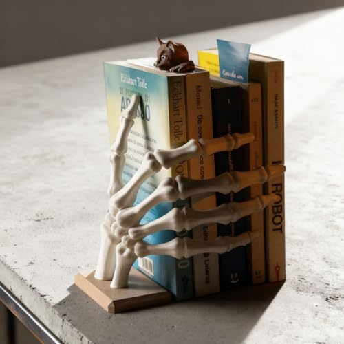 The Skeleton Hand Bookstop, Skeleton Hands for Shelf Decor, Decorative Bookends for Shelves, Skeleton Bones for Book Stopper, Bookends Skeletons for Halloween (White, 2pcs) - size: 2pcs