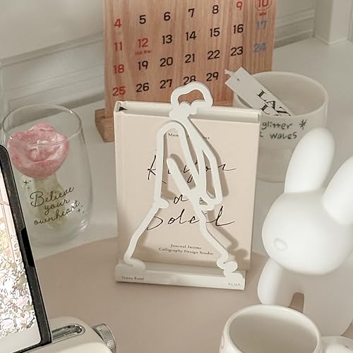 ALUA - Metal Bookend Modern Line Art Design Heavy-Duty and Scratch-Resistant Space-Saving Organizer (B, White)