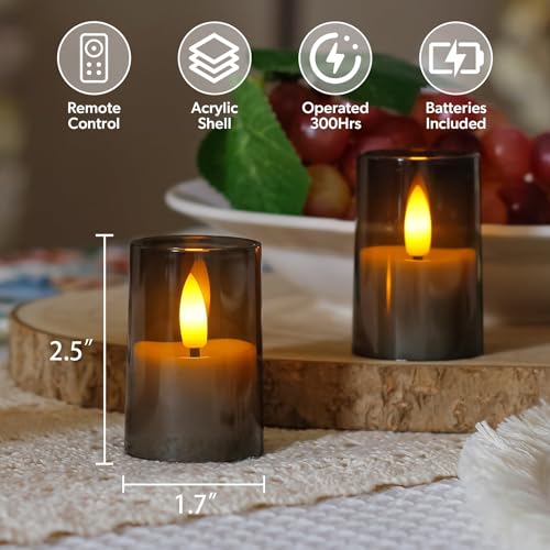 Flameless Small Tea Light LED Candles, Acrylic Battery Operated Votive 1.7" x2.5" with Remote Control and Timer, Tealight Grey Flickering Warm Light Pack of 15 Electric Long Lasting - color: Gray, size: 15 x 2.5"
