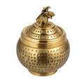 Creative Co-Op Round Hammered Metal Container with Bee Finial, Brass Finish - style: Bee