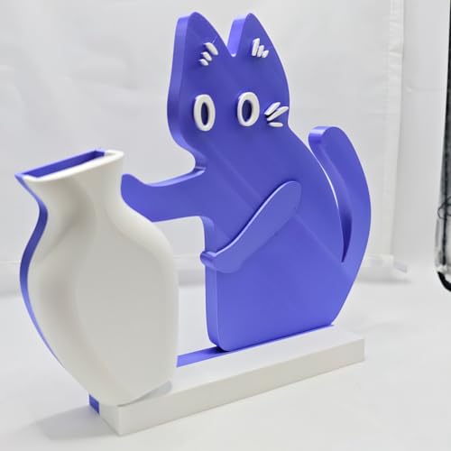 Cat Push Flower Vase for Home Decor Cute Vases for Table Room Decor Unique Lollipop Vases for Women Big Purple White - size: Big Purple White