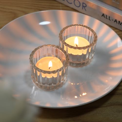 Tealight Candle Holder Set of 24, Clear Tea Light Candle Holder Glass for Wedding Decor, Tea Light Holders Bulk for Home Decor (Clear)