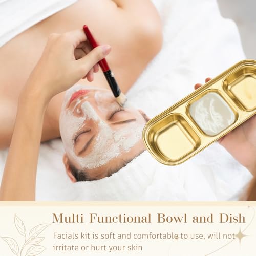 Teenyyou 4 Pcs DIY Esthetician Bowls Face Mask Tray Esthetician Supplies Stainless Steel Gold Compartment Serving Tray Women Skincare Products for Spa Salon Aesthetician Beauty, Nail Art (Medium) - color: Gold, size: Medium