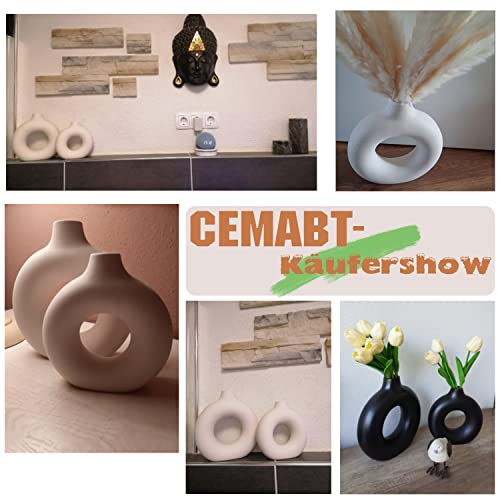 CEMABT White Donut Vase Hollow Ceramic Vase for Flowers Handmade Minimalist Boho ins Style Modern Home Decor for Wedding Dinner Table Party Living Room Office Bedroom(M) - color: White, size: Medium (1-Piece)