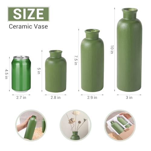 Small Sage Green Ceramic Vase Set of 3, Boho Modern Flower Vase Room Decor, Farmhouse Decor, Vases for Your Kitchen, Bathroom, Bedroom, Living Room, Office&Shelf Centerpiece Table Decorations - color: Sage Green
